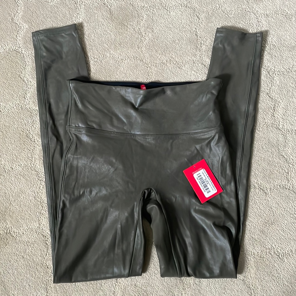 Spanx Faux Leather Leggings In Olive. Sz S.